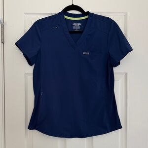 Landau Forward 2-Pocket V-Neck Tuck-In Scrub Top Navy Women's Size Small